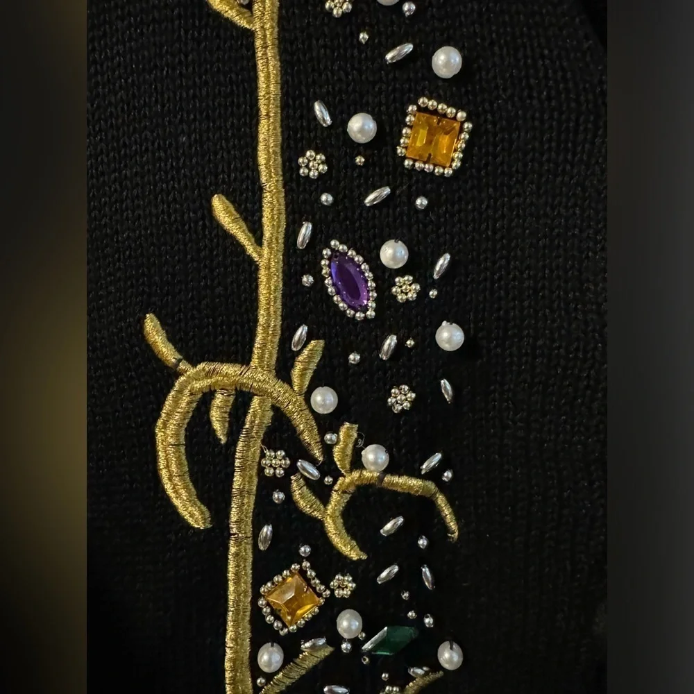 80’s Victoria Jones Embroidered Beaded Embellished Black Gold Cardigan Fran Fine - Picture 7 of 14